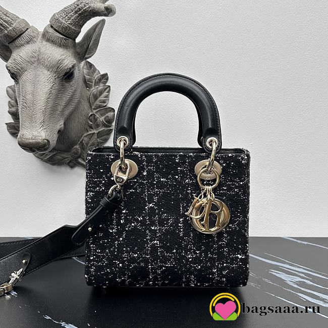 Bagsaaa Small Lady Dior My ABCDior Bag Black Tweed with White Cannage Motif - 20cm - 1