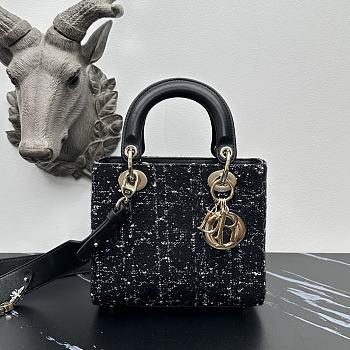 Bagsaaa Small Lady Dior My ABCDior Bag Black Tweed with White Cannage Motif - 20cm