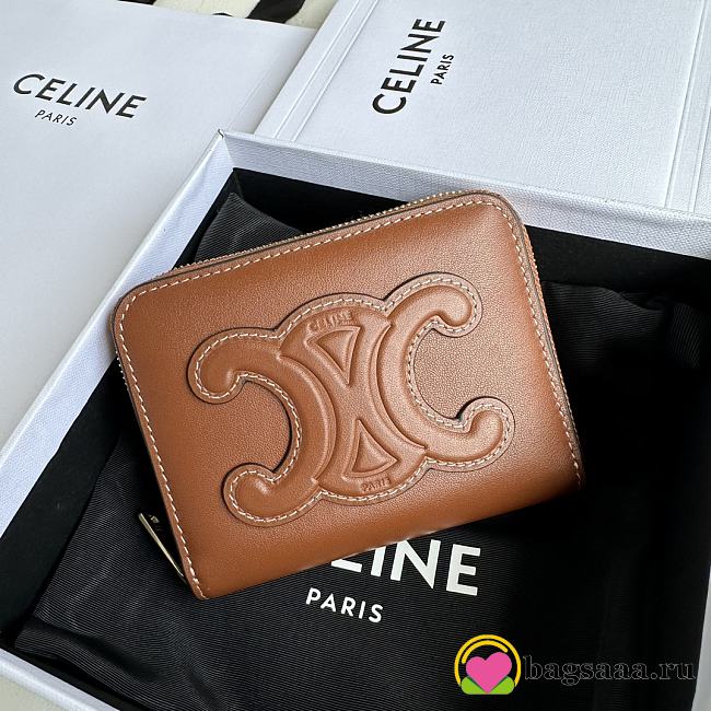 Bagsaaa Celine Compact Zipped Wallet Cuir Triomphe In Smooth Calfskin Brown - 11 x 8.5 x 2 CM - 1