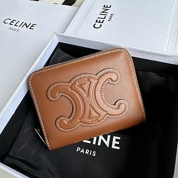 Bagsaaa Celine Compact Zipped Wallet Cuir Triomphe In Smooth Calfskin Brown - 11 x 8.5 x 2 CM