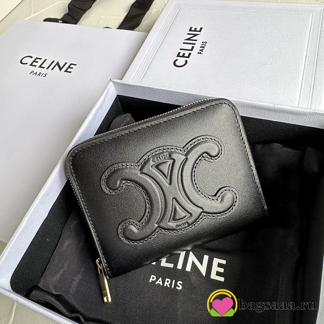 Bagsaaa Celine Compact Zipped Wallet Cuir Triomphe In Smooth Calfskin Black - 11 x 8.5 x 2 CM - 1