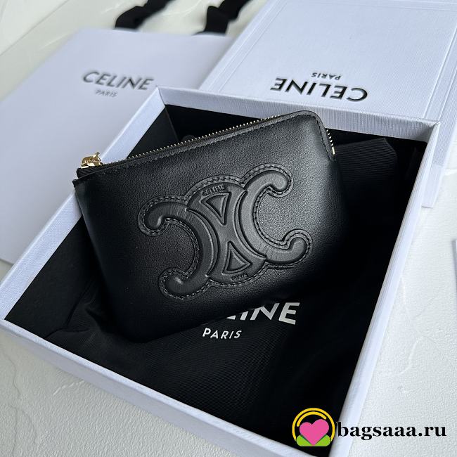 Bagsaaa Celine Coin And Card Pouch Cuir Triomphe In Smooth Calfskin Black - 13cm - 1