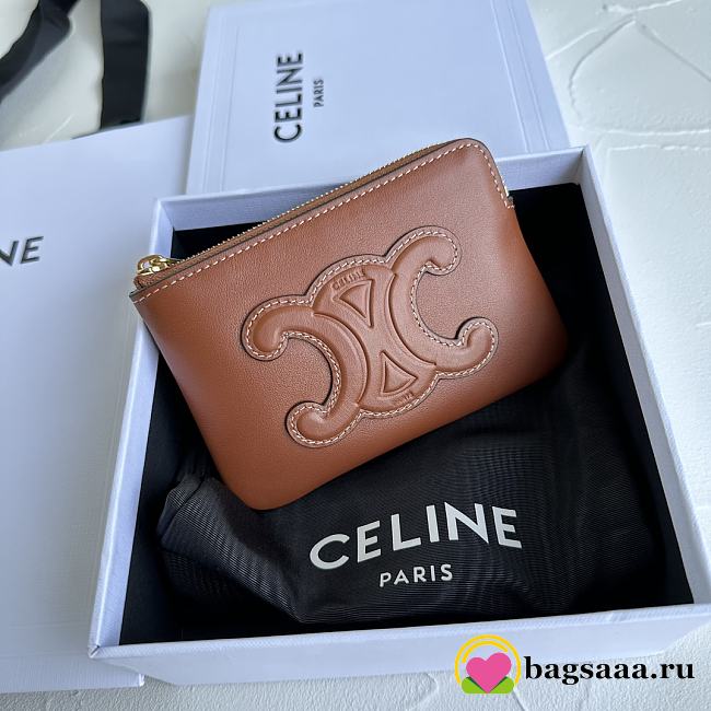 Bagsaaa Celine Coin And Card Pouch Cuir Triomphe In Smooth Calfskin Brown - 13cm - 1