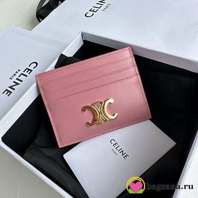 Bagsaaa Celine Card Holder Triomphe In Shiny Calfskin Pink - 11cm - 1