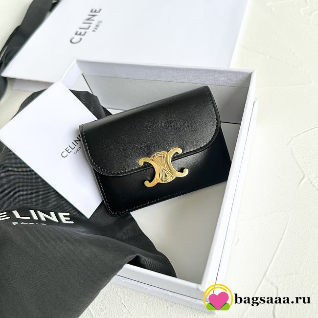 Bagsaaa Celine Card Holder With Flap Triomphe In Shiny Calfskin Black - 10 x 7.5 x 2 CM - 1