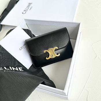 Bagsaaa Celine Card Holder With Flap Triomphe In Shiny Calfskin Black - 10 x 7.5 x 2 CM