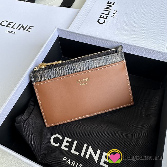 Bagsaaa Celine Zipped Card Holder in Triomphe Canvas and Lambskin - 11.5cm - 1