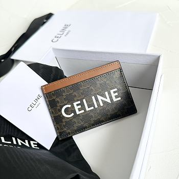 Bagsaaa Celine Card Holder In Triomphe Canvas With Celine Print - 11cm