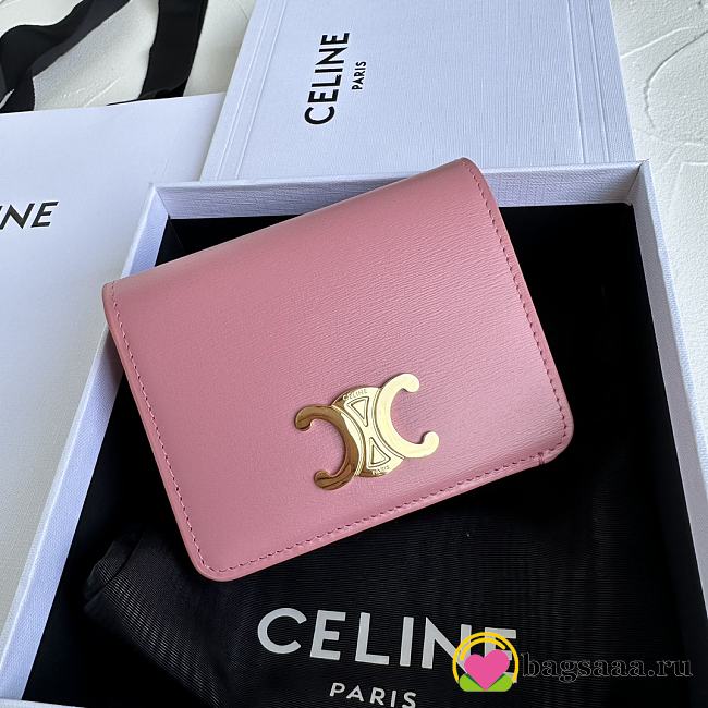 Bagsaaa Celine Triomphe Compact Wallet In Shiny Calfskin Pink - 11 x 9 x 3 CM - 1