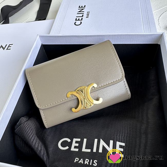 Bagsaaa Celine Compact Wallet With Coin Triomphe In Shiny Calfskin Beige - 10cm - 1