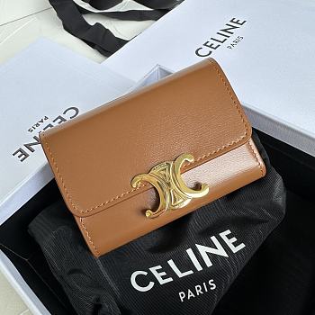 Bagsaaa Celine Compact Wallet With Coin Triomphe In Shiny Calfskin Brown - 10cm