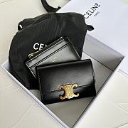 Bagsaaa Celine Compact Wallet With Coin Triomphe In Shiny Calfskin Black - 10cm - 1