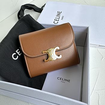 Bagsaaa Celine Small Flap Wallet Triomphe in Shiny Smooth Lambskin Brown - 10.5cm