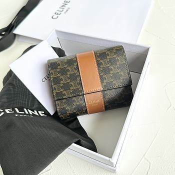 Bagsaaa Celine Small Trifold Wallet In Triomphe Canvas And Lambskin - 10.5cm