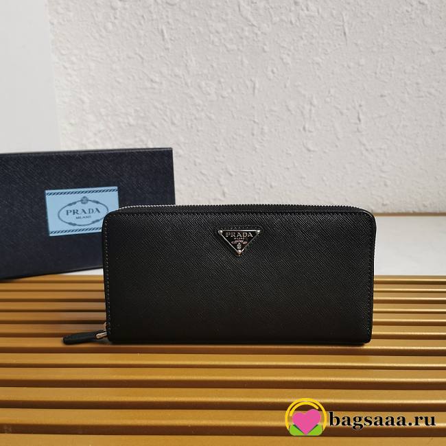 Bagsaaa Prada Large Saffiano Leather Wallet Black & Silver - 20cm - 1