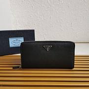 Bagsaaa Prada Large Saffiano Leather Wallet Black & Silver - 20cm - 1