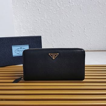 Bagsaaa Prada Large Saffiano Leather Wallet Black & Gold - 20cm