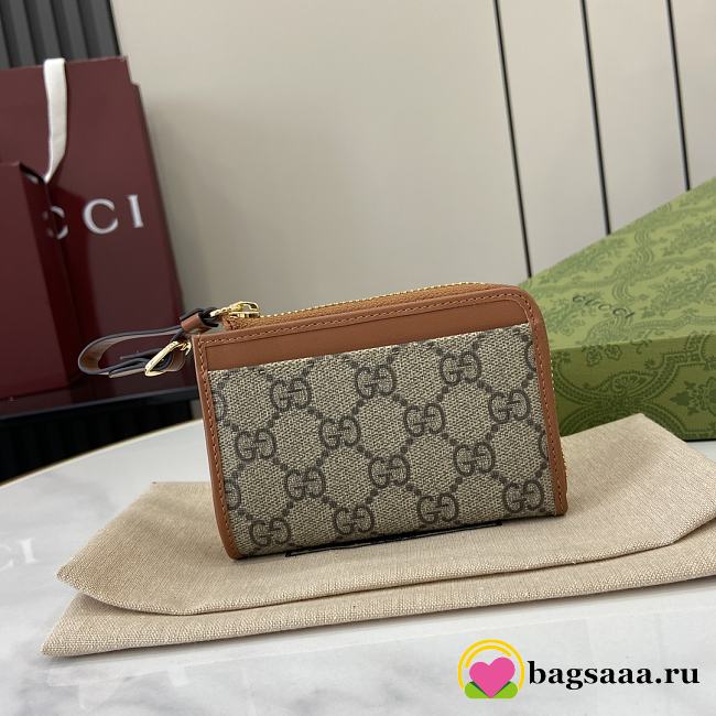 Bagsaaa Gucci GG Emblem zip card case 821804 Brown leather trim - 13cm - 1