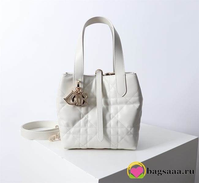 Bagsaaa Small Dior Toujours Vertical Tote Bag Latte Macrocannage Calfskin - 16 x 18 x 12 cm - 1