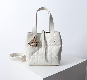 Bagsaaa Small Dior Toujours Vertical Tote Bag Latte Macrocannage Calfskin - 16 x 18 x 12 cm