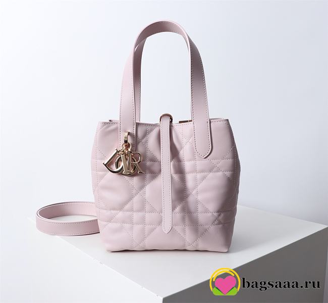 Bagsaaa Small Dior Toujours Vertical Tote Bag Pink Macrocannage Calfskin - 16 x 18 x 12 cm - 1