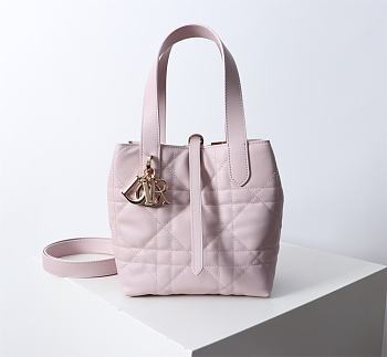 Bagsaaa Small Dior Toujours Vertical Tote Bag Pink Macrocannage Calfskin - 16 x 18 x 12 cm