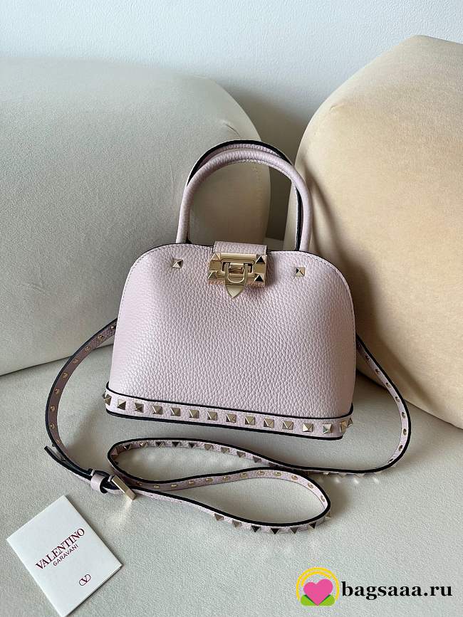 Bagsaaa Valentino Garavani Rockstud Small Handbag In Grainy Calfskin Light Pink - 21cm - 1