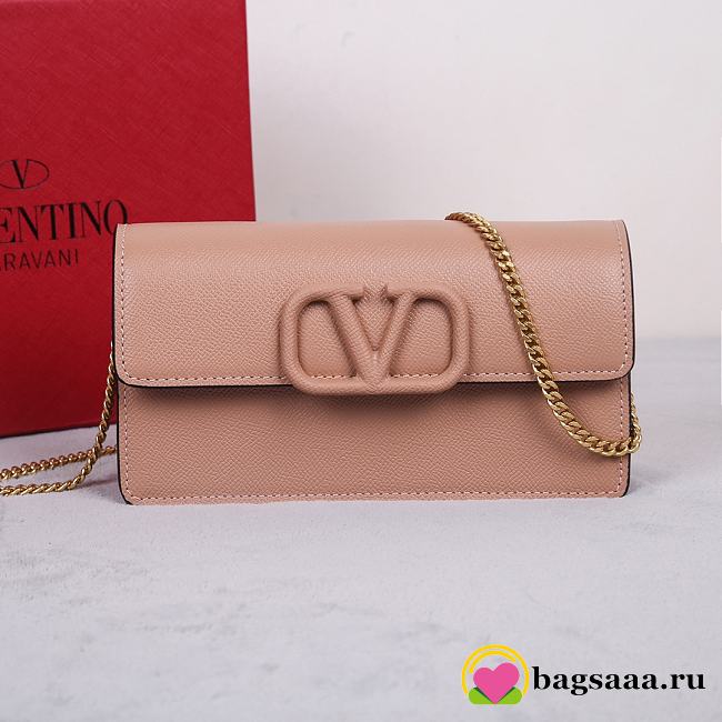 Bagsaaa Vlogo Signature Grainy Calfskin Wallet With Chain Rose Cannelle - 20cm - 1