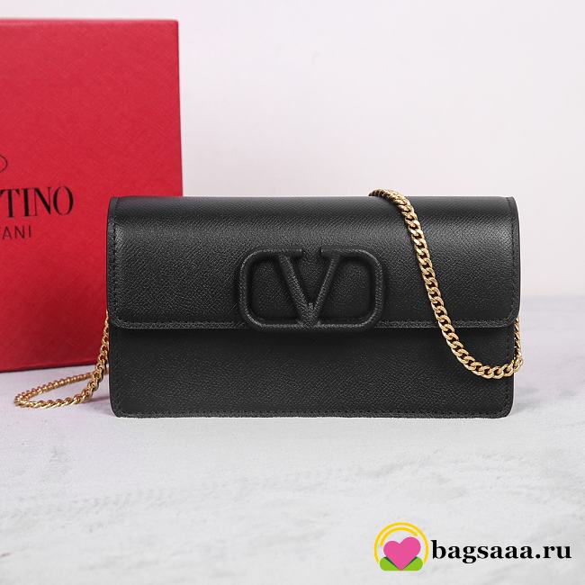 Bagsaaa Vlogo Signature Grainy Calfskin Wallet With Chain Black - 20cm - 1