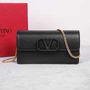 Bagsaaa Vlogo Signature Grainy Calfskin Wallet With Chain Black - 20cm - 1