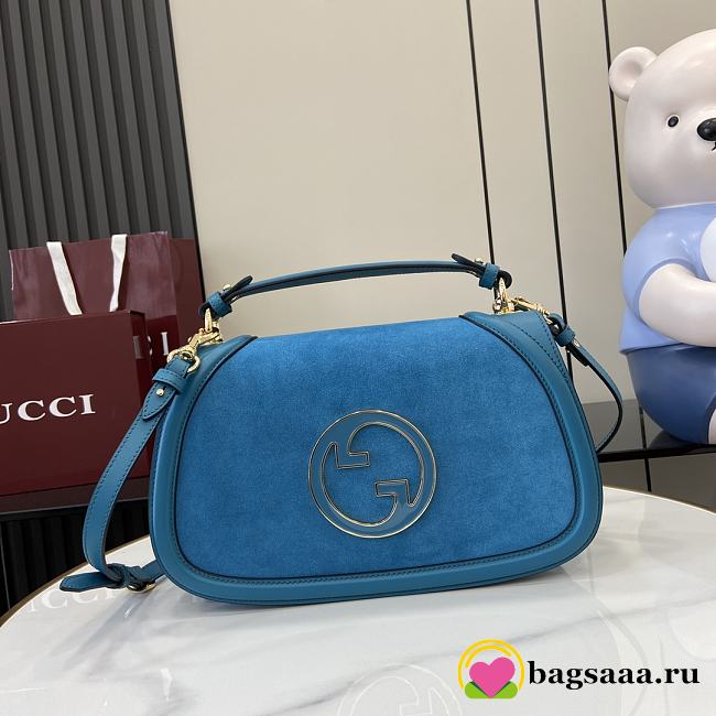 Bagsaaa Gucci Blondie medium top handle bag ‎815719 blue suede - 32 x 17 x 10cm - 1