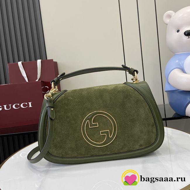 Bagsaaa Gucci Blondie medium top handle bag ‎815719 green suede - 32 x 17 x 10cm - 1