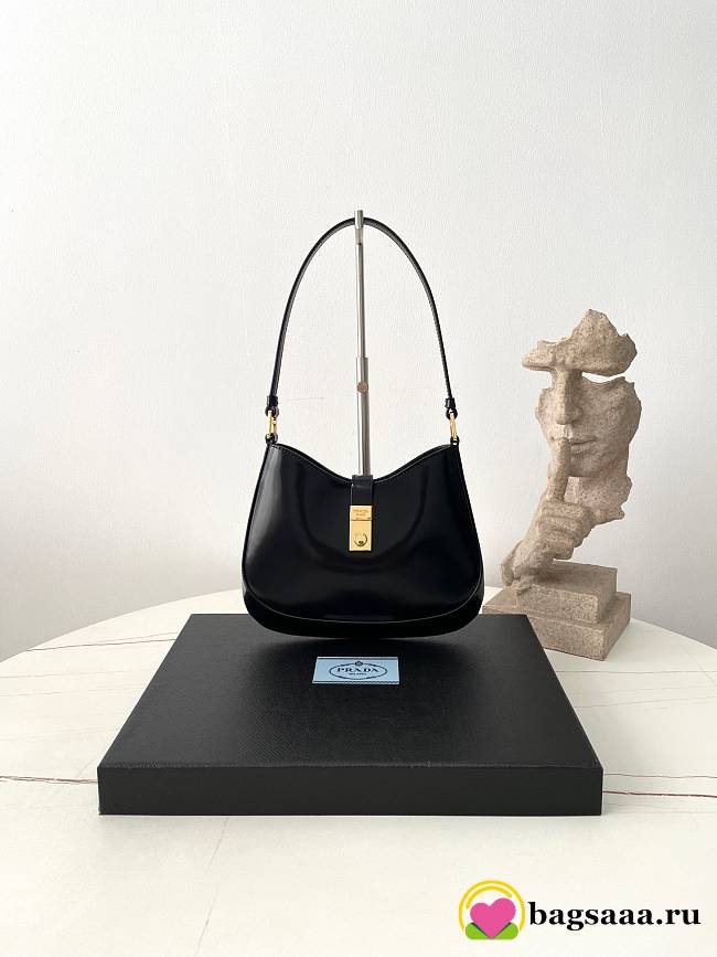 Bagsaaa Prada Cleo brushed leather shoulder bag with clasp closure 1BC169 black - 22cm - 1