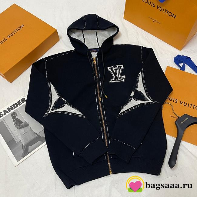 Bagsaaa Louis Vuitton Graphic Intarsia Zipped Cotton Hoodie Black - 1