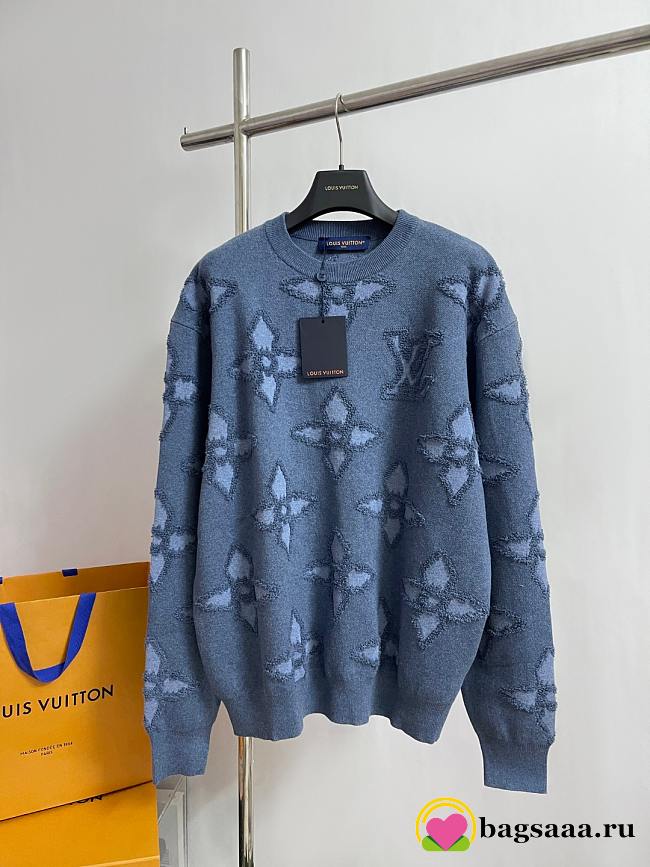 Bagsaaa Louis Vuitton Textured Cotton Crewneck Blue - 1