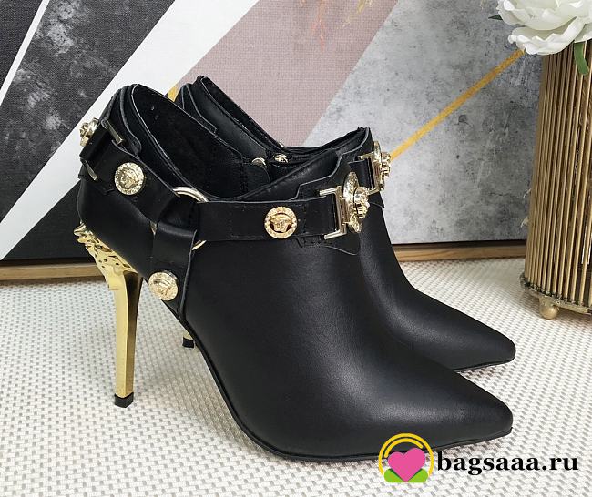 Bagsaaa Versace Black Leather Medusa Ankle Length Booties - 1