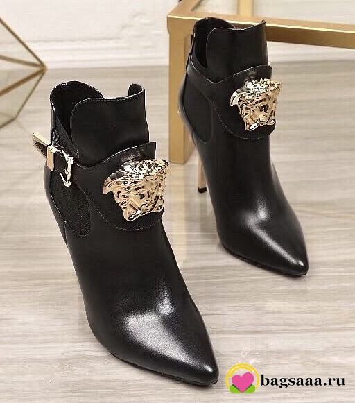 Bagsaaa Versace Black Leather Medusa Head Ankle Booties - 1