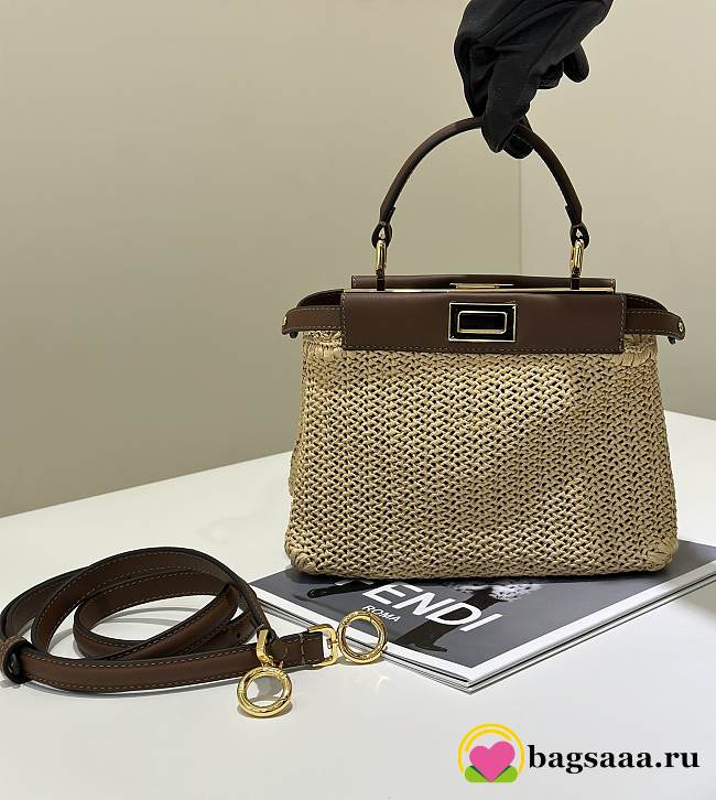 Bagsaaa Fendi Peekaboo Mini Brown leather and macramé bag - 23cm - 1