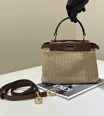 Bagsaaa Fendi Peekaboo Mini Brown leather and macramé bag - 23cm