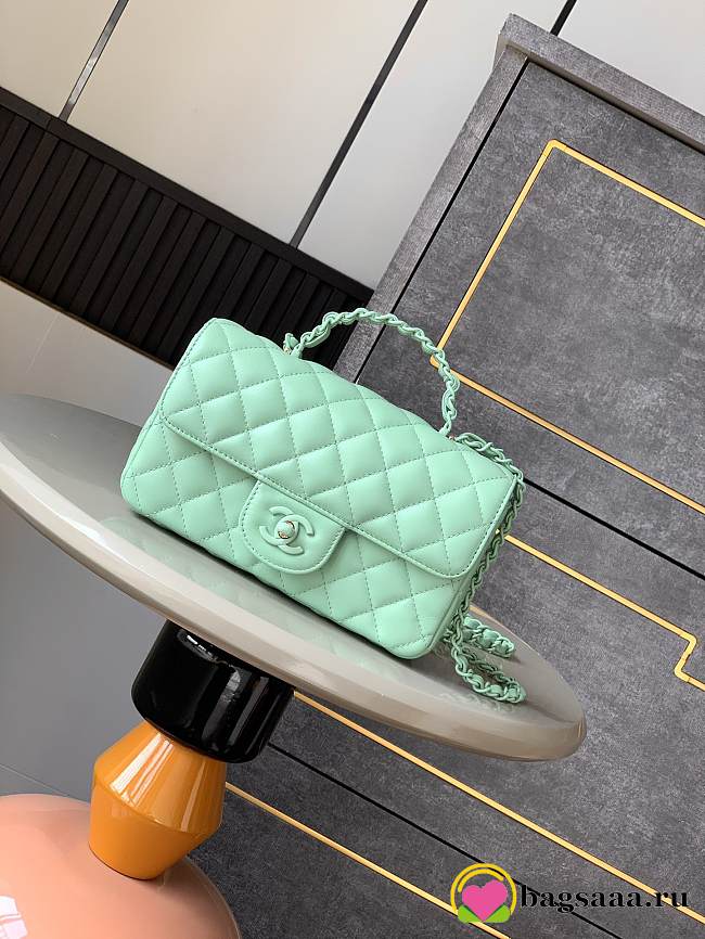 Bagsaaa Chanel Mini Flap Bag with Top Handle AS5243 Light Green - 20cm - 1