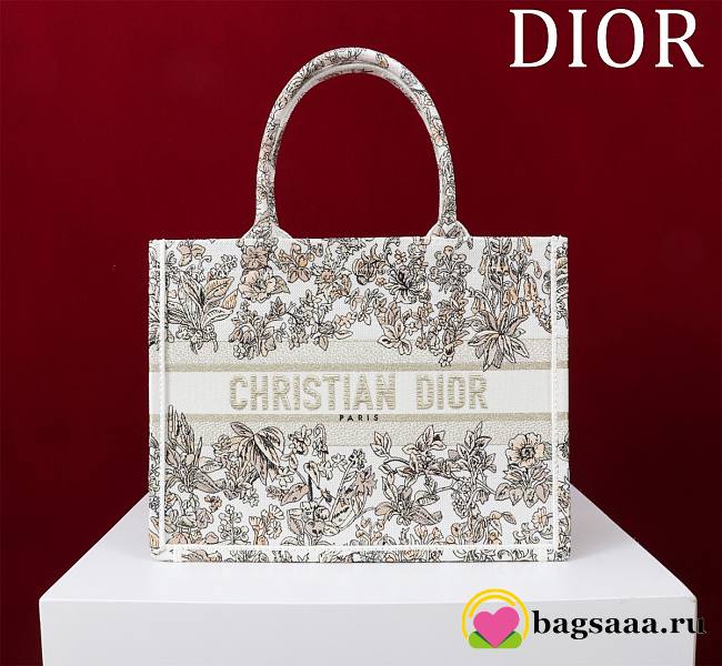 Bagsaaa Medium Dior Book Tote Latte Embroidery with Gold-Tone Millefiori Unicorn Motif - 36 x 27.5 x 16.5 cm - 1