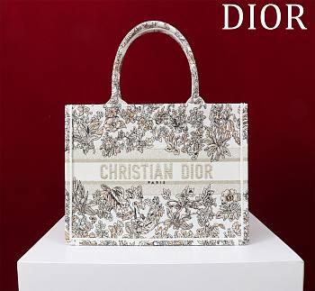 Bagsaaa Medium Dior Book Tote Latte Embroidery with Gold-Tone Millefiori Unicorn Motif - 36 x 27.5 x 16.5 cm