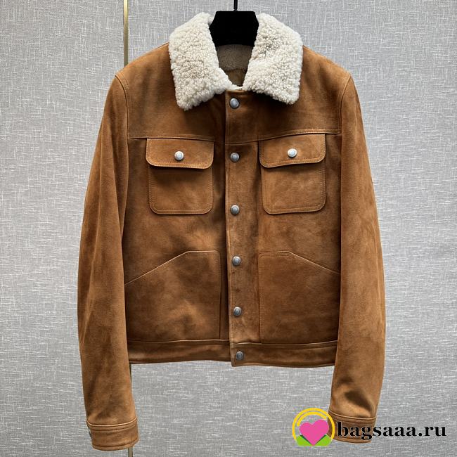 Bagsaaa Tom Ford Brown Suede Shearling Trimmed Trucker Jacket - 1