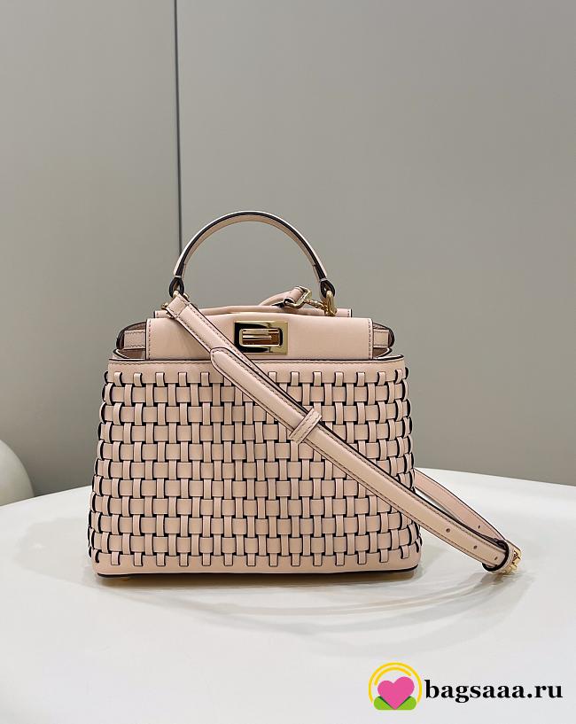 Bagsaaa Fendi Pink Woven Leather Mini Peekaboo Top Handle Bag - 23cm - 1