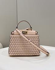 Bagsaaa Fendi Pink Woven Leather Mini Peekaboo Top Handle Bag - 23cm - 1