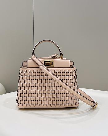 Bagsaaa Fendi Pink Woven Leather Mini Peekaboo Top Handle Bag - 23cm