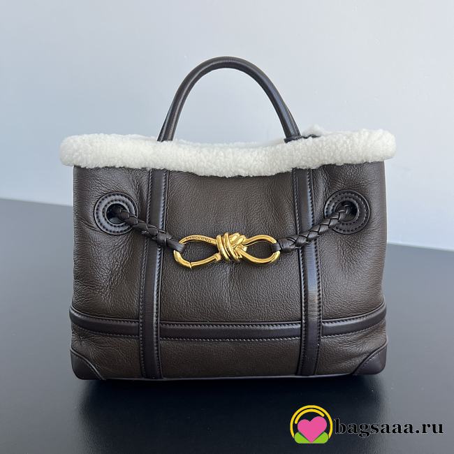 Bagsaaa Bottega Veneta Small Andiamo Merinos Aviator Bag In Brown - 25cm - 1