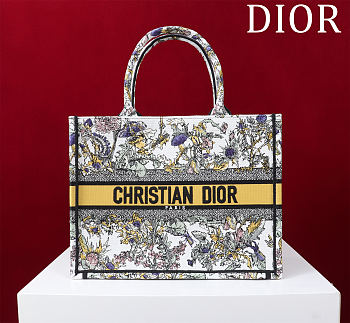 Bagsaaa Medium Dior Book Tote Latte Embroidery with Yellow Multicolor Dior Chardons Motif - 36 x 27.5 x 16.5 cm