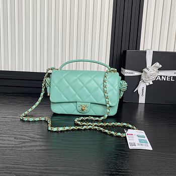 Bagsaaa Chanel Flap Bag with Top Handle AS5317 Green Lambskin - 22 x 24 x 6cm