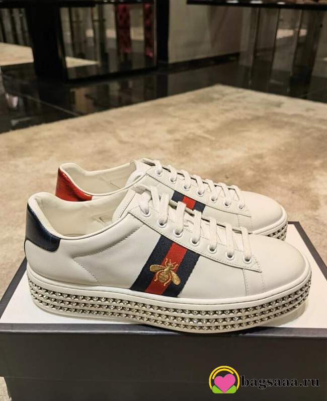 Bagsaaa Gucci White Leather Ace Web Sneakers - 1